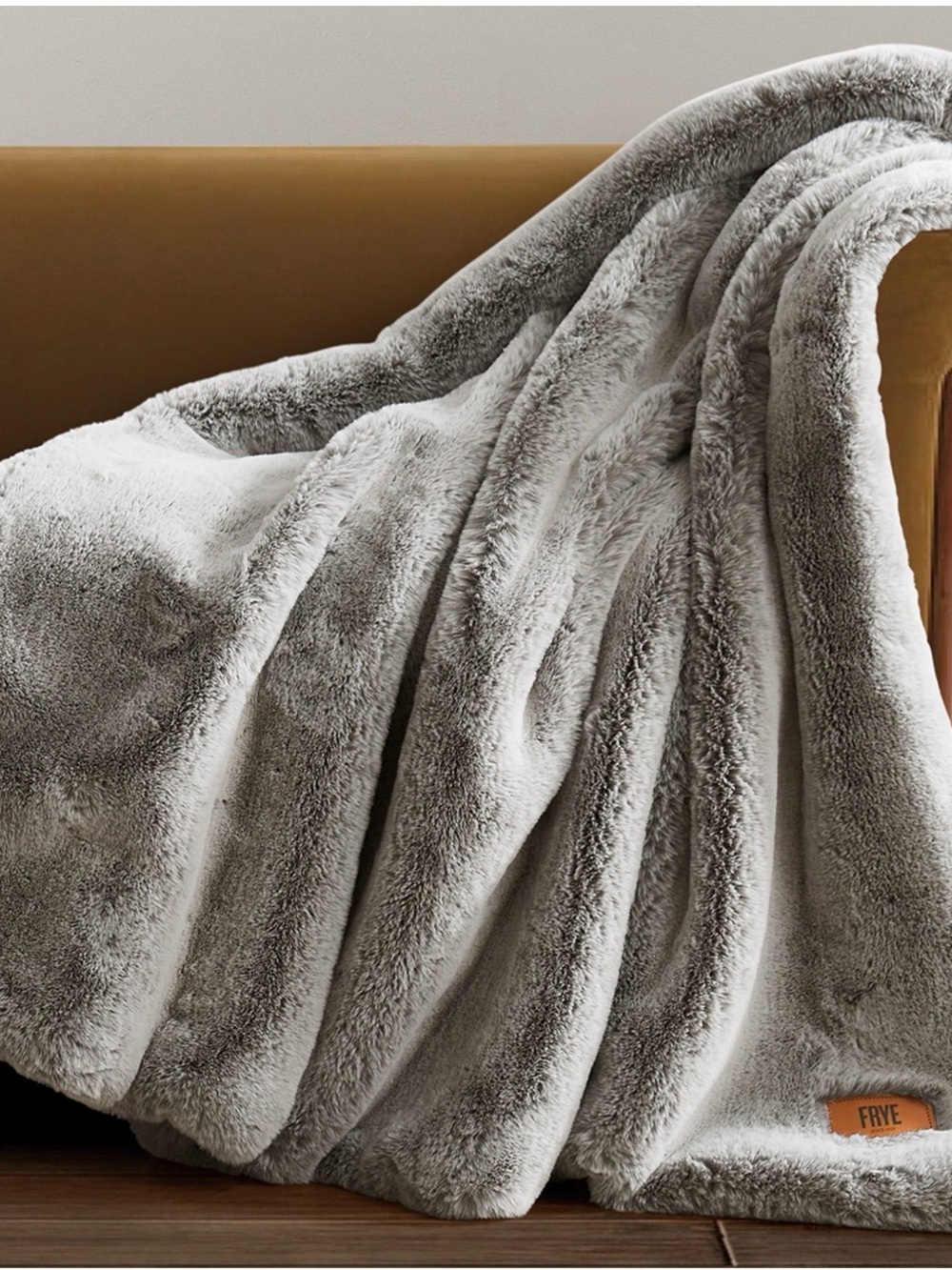 Brand New FRYE Luxe Faux Fur Throw Grey